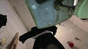 pervy guy spies latina schoolgirl stripping uniform in bathroom thrill