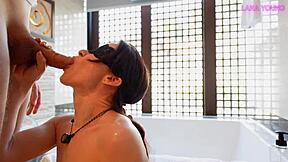 i caught him spying in shower sucked cock rode then ass fucked creampie