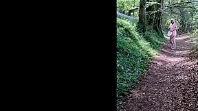 naughty housewife strips naked wanking orgasm in forest woods!