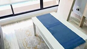 Neighbor in sexy uniform lets blindfolded me ride her big natural tits