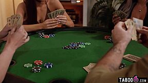 poker night twist has girlfriend licking lesbian couple's pussies