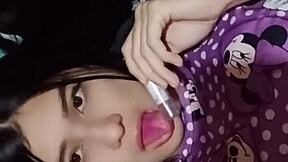 hey, horny latina neighbor walks in catching white guy jerking off on bed