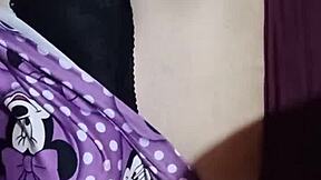 hey, horny latina neighbor walks in catching white guy jerking off on bed