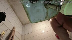 pervy guy spies latina schoolgirl stripping uniform in bathroom thrill