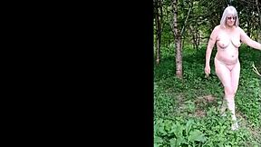 naughty housewife strips naked wanking orgasm in forest woods!