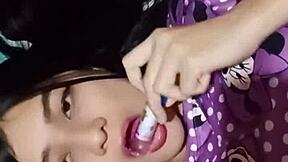 hey, horny latina neighbor walks in catching white guy jerking off on bed