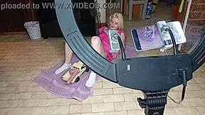 roommate rams rc car dildo deep in skinny blonde teen's wet pussy