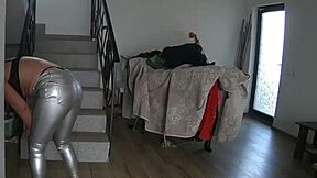 Milfycalla's shiny leggings drip with cum on puffy jacket for impotent hubby preview!!