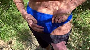 summer park quickie with thong pulled aside for outdoor fun.