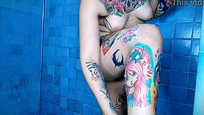 Croatian Curly Teen Shaves Pussy with Anal Plug in Steamy Shower Fetish Solo