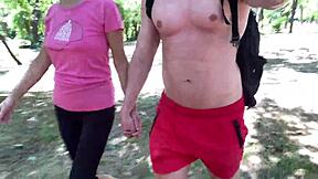 summer park quickie with thong pulled aside for outdoor fun.