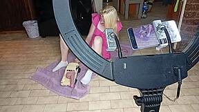 roommate rams rc car dildo deep in skinny blonde teen's wet pussy