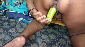 drilling my hairy indian milf pussy with cucumber moaning squirting creampie mess