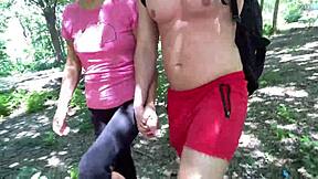 summer park quickie with thong pulled aside for outdoor fun.