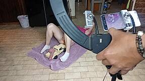 roommate rams rc car dildo deep in skinny blonde teen's wet pussy