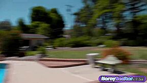 Horny Housewife's Pierced Tits Burst from Red Dress for Agent