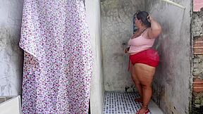 unexpected bareback fuck with horny colombian bbw neighbor big tits shower doggystyle cumshot