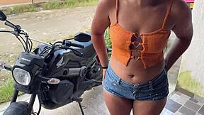 Athletic Latina neighbor begs for cock after moto fix in dorm workout tease!