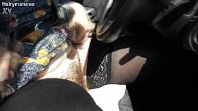 check out this hairy mature flashing pussy in car