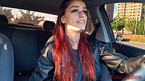 Redhead Driver Catches Passenger Jerking Huge Cock in Backseat