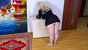 stepmom's short skirt lifts bent over son spots ass fucks it raw