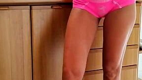 Mature Milf Ivy Edera Fingers Wet Pussy and Plays with Big Tits in Kitchen