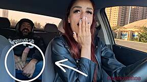 Redhead Driver Catches Passenger Jerking Huge Cock in Backseat