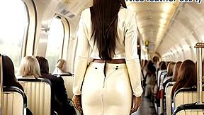 hey, she's flashing that leather skirt on the train... ready for a wild ride? part 1