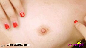 whoa lovely brunette strips to reveal her petite milf body on sofa!