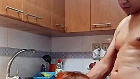 mature suegra's tight pussy orgasms on my cock after kitchen tease fuck