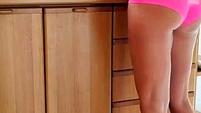 Mature Milf Ivy Edera Fingers Wet Pussy and Plays with Big Tits in Kitchen