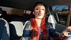 Redhead Driver Catches Passenger Jerking Huge Cock in Backseat