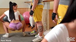 breasty cheerleader deepthroats cumshot facial in shorts