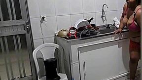 stepson fucks stepmom in kitchen blasts huge cumshot