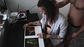 Muscular Bodybuilder Slams Tall Tattoo Slut's Tight Pussy Merciless on Desk