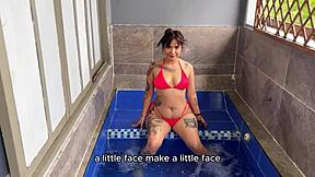 Brother-in-law's monster cock ravages big-bootied Mexican's tight pussy in jacuzzi, homemade close-up POV creampie