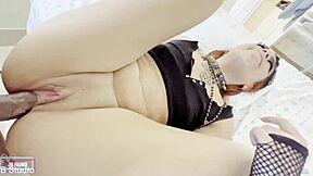 Gothic latina bends over with tight shaved ass for interracial pounding