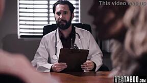 that sneaky doctor bangs the busty milf right in front of her useless husband