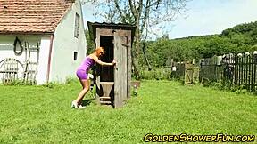 Piss on that redhead then spray cum everywhere outdoors