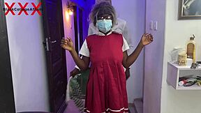 Petite ebony student bends over for monster cock in dorm before meal