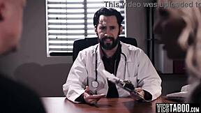 that sneaky doctor bangs the busty milf right in front of her useless husband