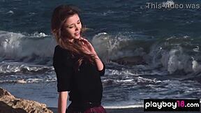 ukrainian teen mila azul strips sexy uniform off big natural boobs