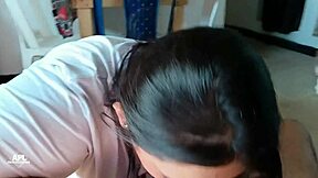 chubby brunette amateur begs stepbro for wet pussy blowjob in homemade pov