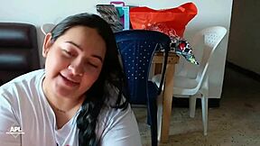 chubby brunette amateur begs stepbro for wet pussy blowjob in homemade pov