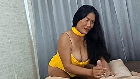 damn this thick thai bbw in yellow dress moans loud getting fucked hard doggy cowgirl big natural tits bouncing