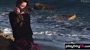 ukrainian teen mila azul strips sexy uniform off big natural boobs