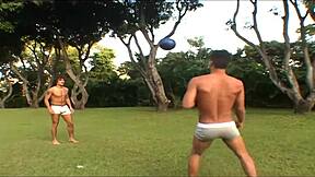 Shemale latina foursome bends over bed fingering gaping asses deepthroat doggystyle outside