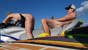 Skinny athletic girlfriend rides muscular boyfriend's monster cock on speeding jet ski