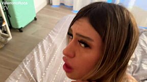 Fiery petite argentine brunette deepthroats my monster cock then squirts riding pov rough