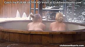 Hot tub threesome turns wild with anal and doggystyle in winter snow